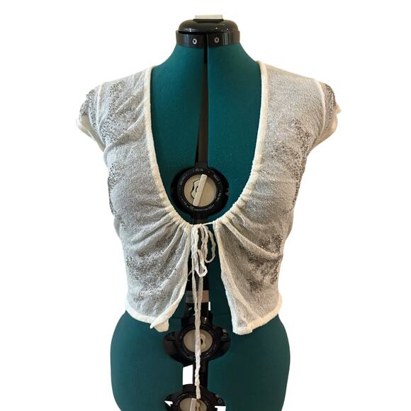 Women’s Medium Y2K Fairy Tie Front Beaded Knit Shrug Cardigan EUC - Picture 1 of 5